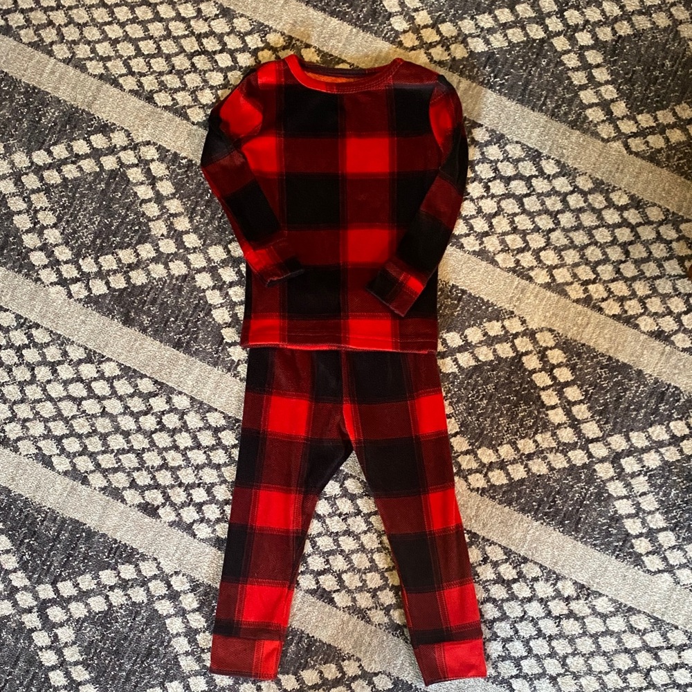 Cat & Jack Red and Black Plaid Kids Pajama Set - SOOOO SOFT! - Size: 3T